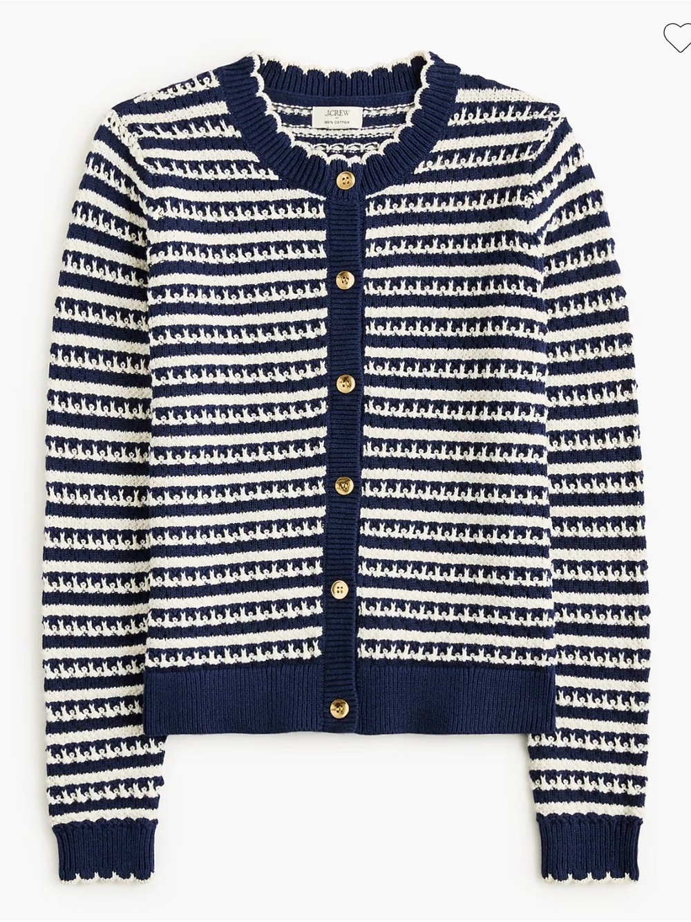 J. Crew Pointelle Cardigan Sweater in Antique Navy Ivory Stripe
